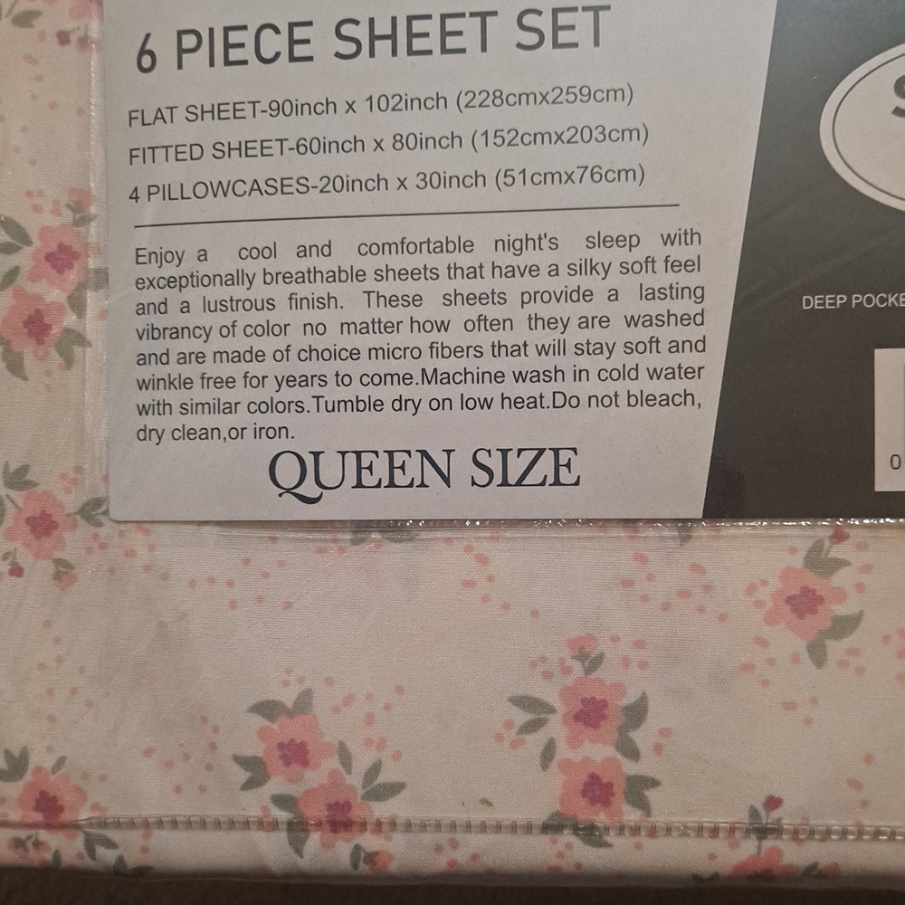 BAMBOO Queen Size Floral Sheet Set - White and Pink